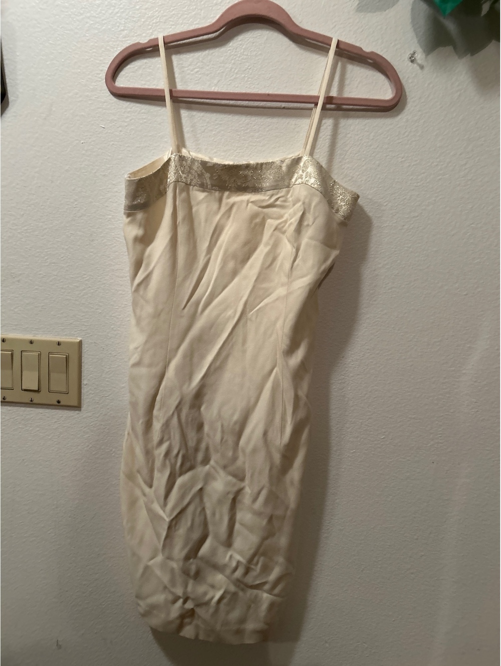 J.R. Nites Cream Slip Dress Size 4 with Lace Detail